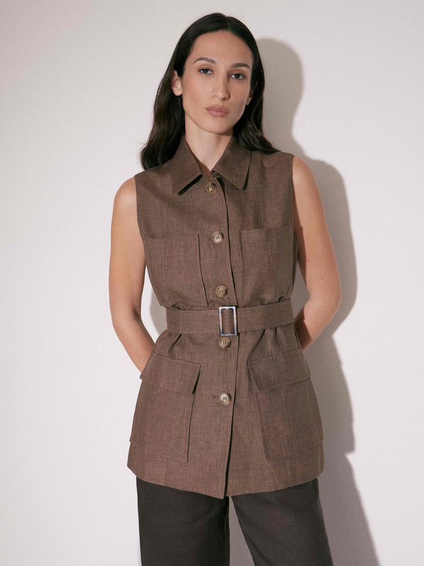 Belted Linen Waistcoat