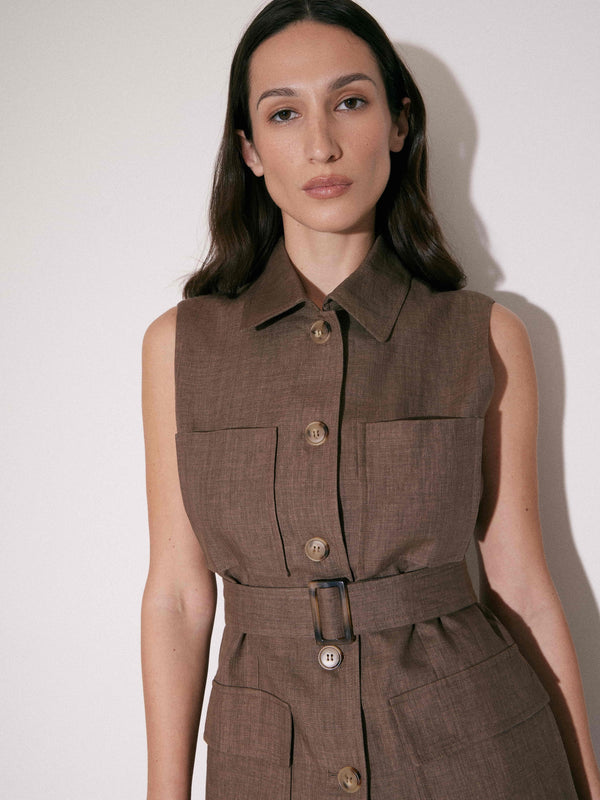 Belted Linen Waistcoat