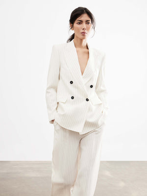 Double-Breasted Linen-Blend Blazer