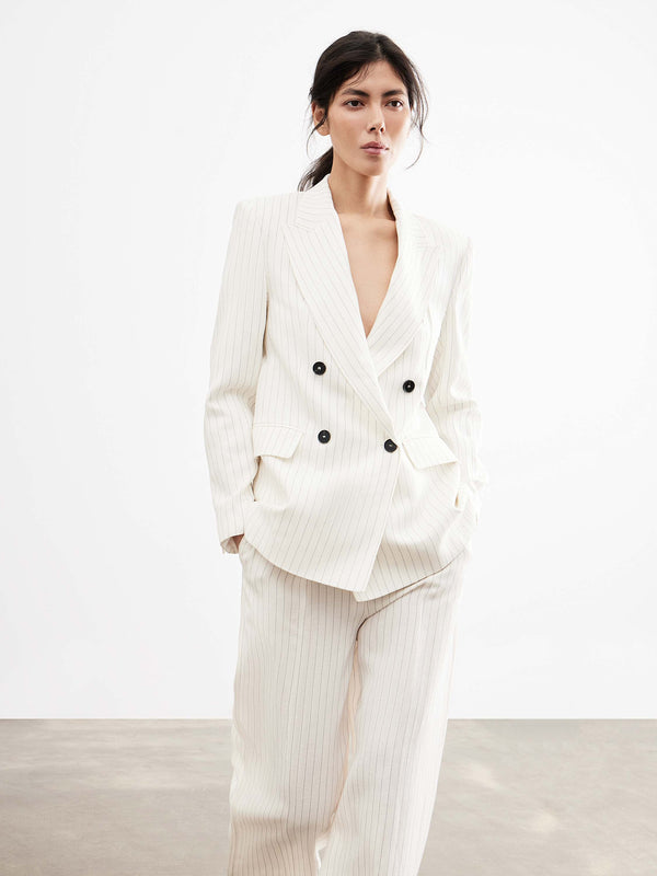 Double-Breasted Linen-Blend Blazer