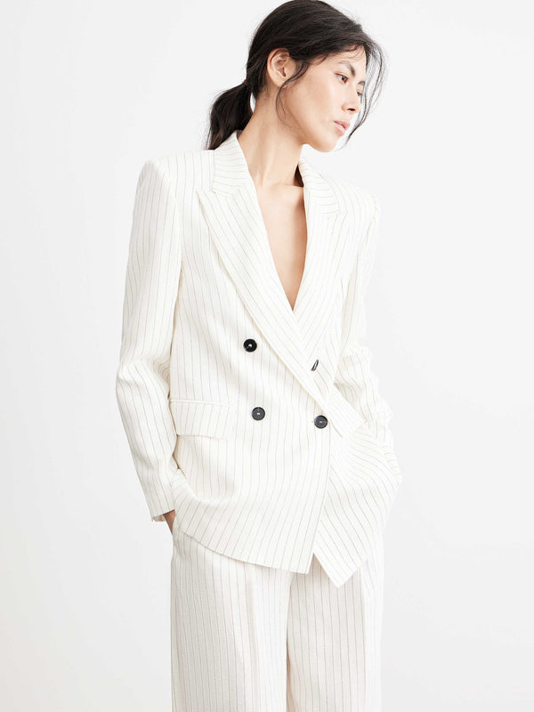 Double-Breasted Linen-Blend Blazer