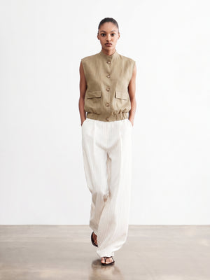 Sleeveless Linen Bomber Jacket