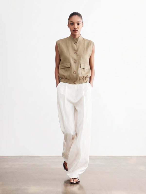 Sleeveless Linen Bomber Jacket