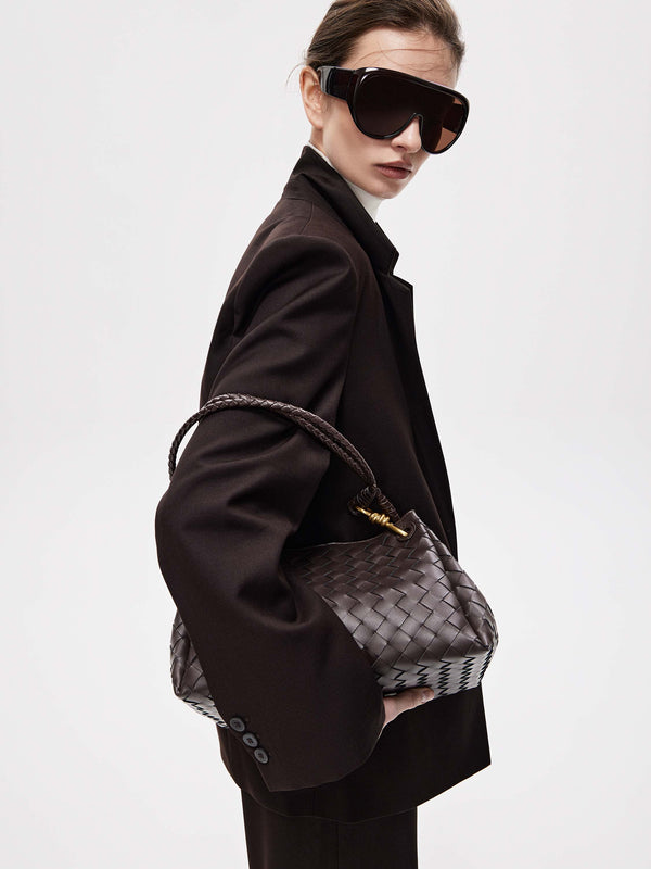 Woven leather shoulder bag