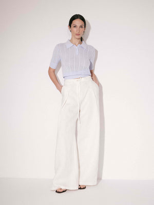 Cotton-Silk Knit Polo Top