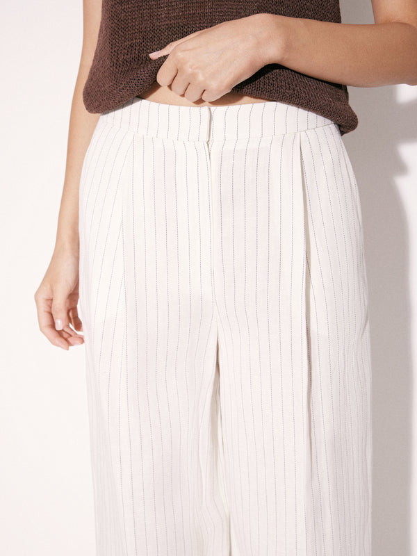 Striped Linen-Blend Trousers