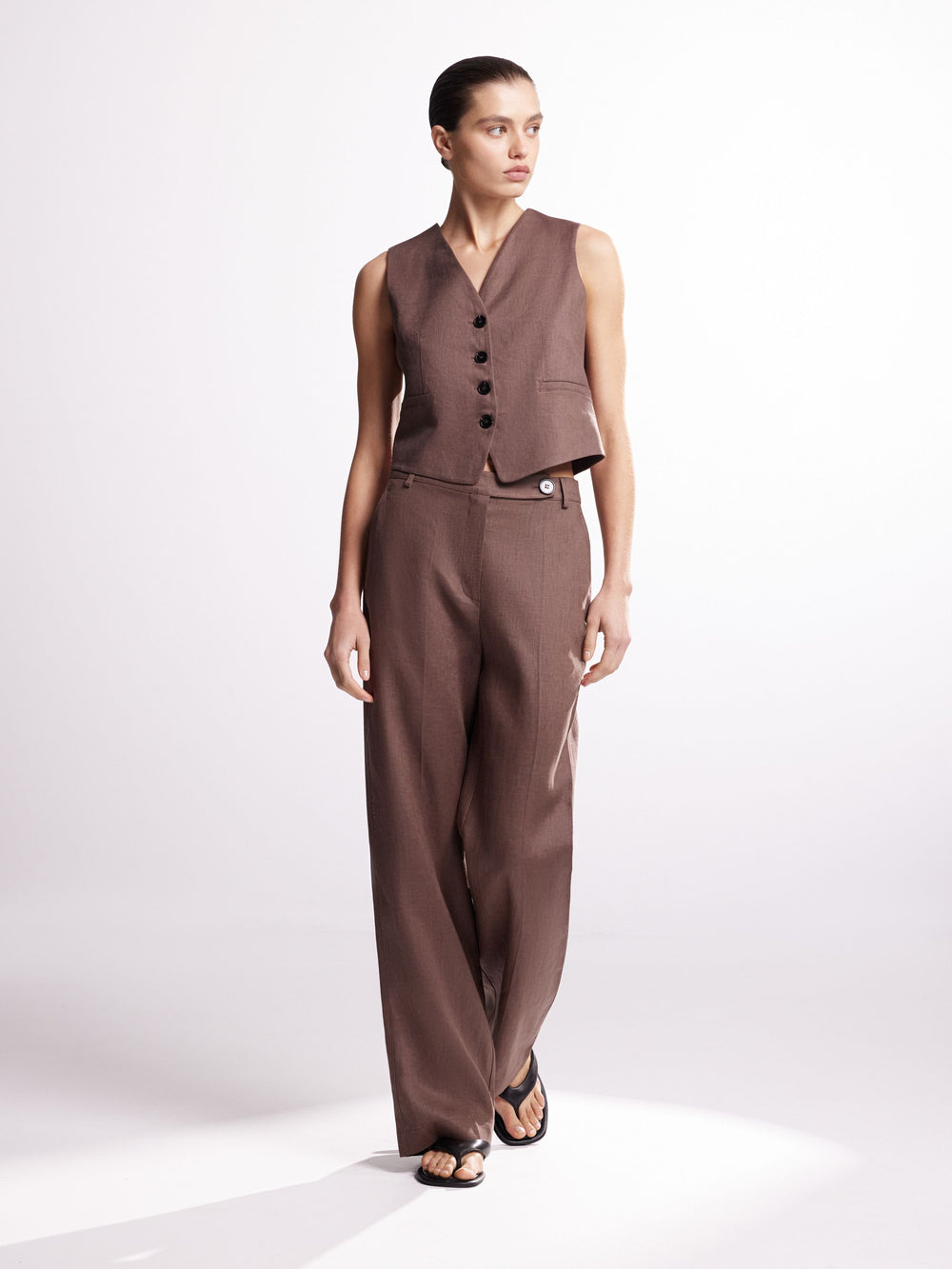 Brown Linen Suit Set