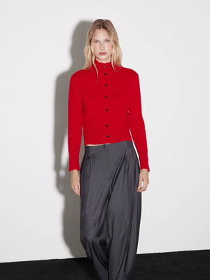 High-Neck Wool Cardigan