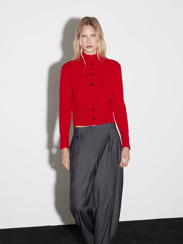 High-Neck Wool Cardigan