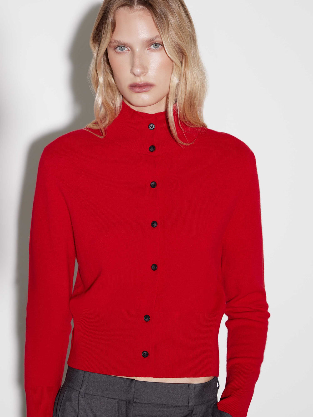 High-Neck Wool Cardigan