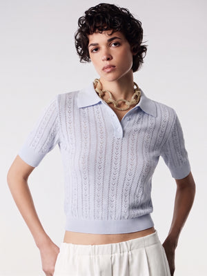 Cotton-Silk Knit Polo Top