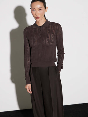 Openwork Knit Cotton-Silk Polo Sweater