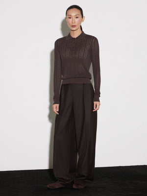 Openwork Knit Cotton-Silk Polo Sweater