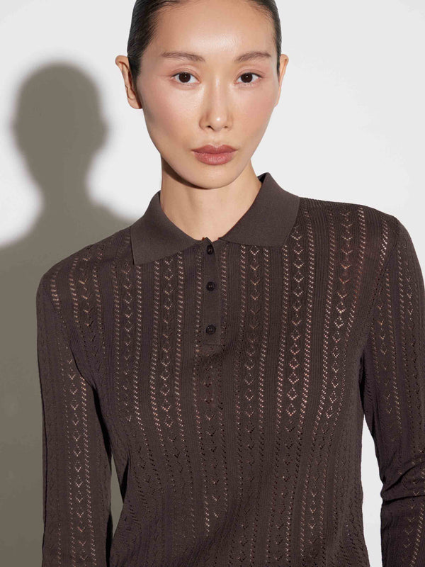 Openwork Knit Cotton-Silk Polo Sweater