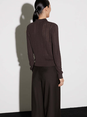 Openwork Knit Cotton-Silk Polo Sweater