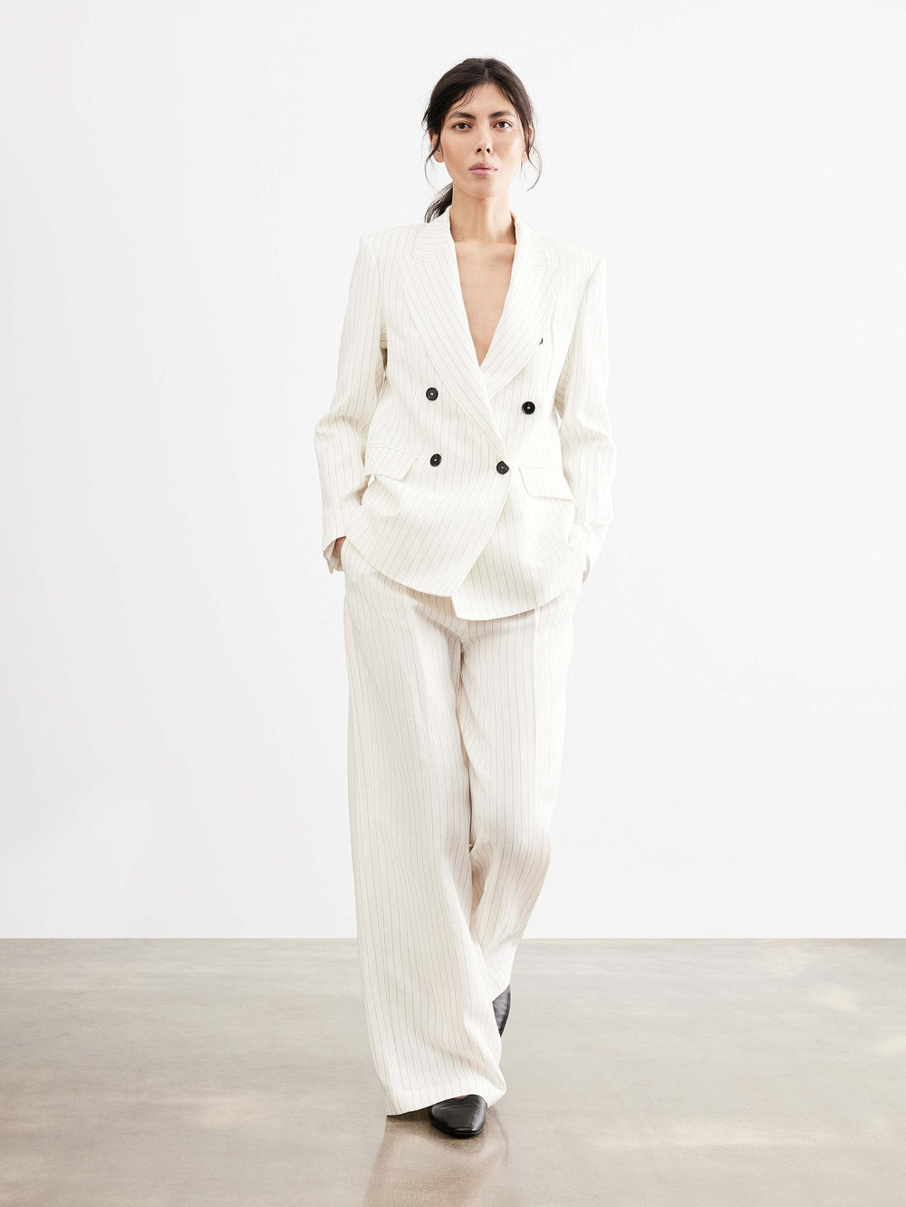 Striped Linen-Blend Suit Set