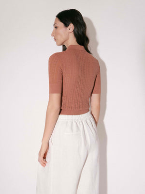 Cotton-Silk Knit Polo Top