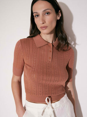 Cotton-Silk Knit Polo Top