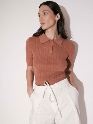 Cotton-Silk Knit Polo Top