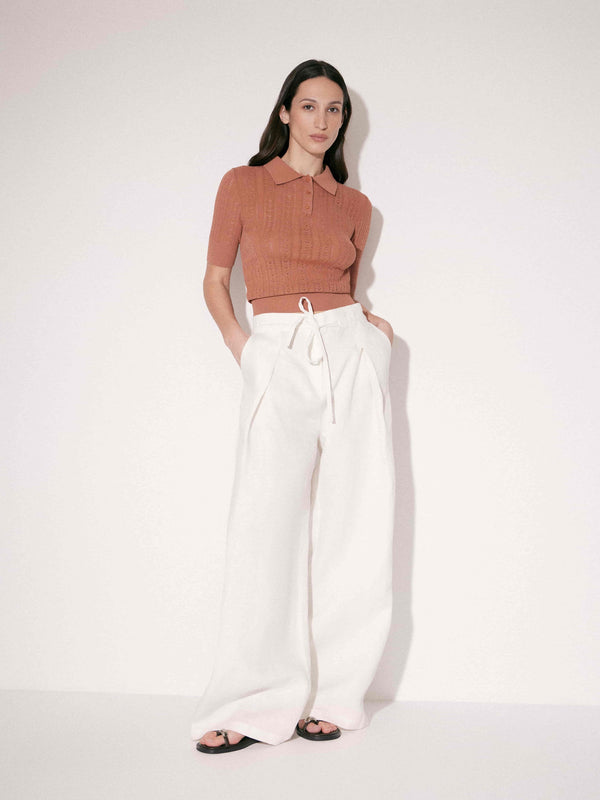 Cotton-Silk Knit Polo Top
