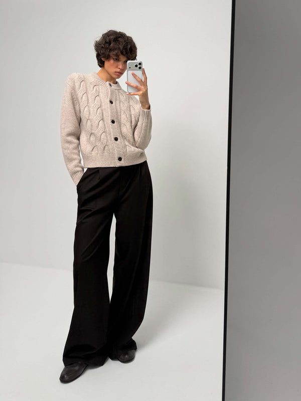 Soft Cable-Knit Wool Cardigan