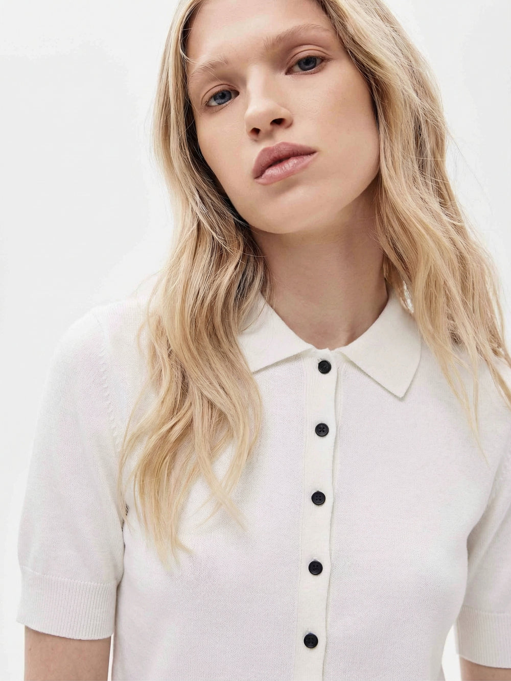 Cream Knit Polo Top